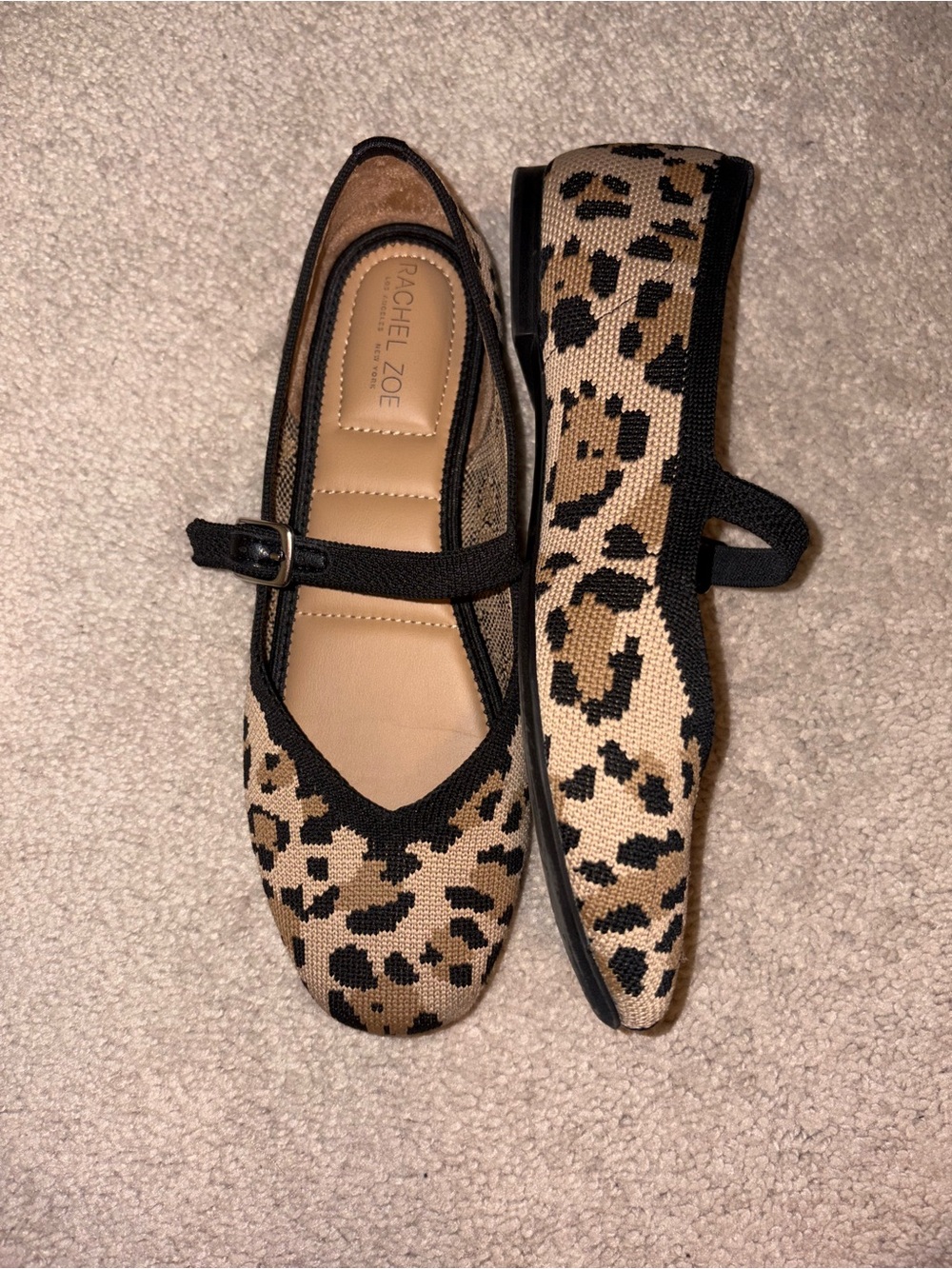 Rachel Zoe Leopard Knit Mary Jane Flats in Beige and Black